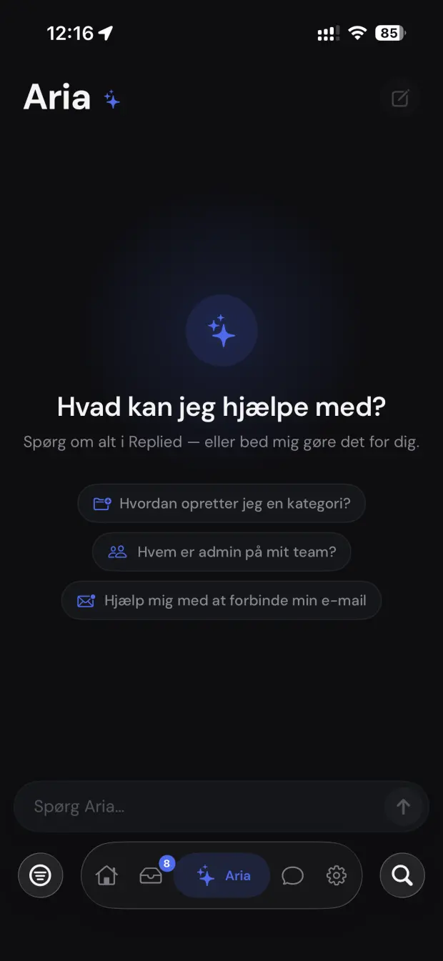 Aria-assistenten i Replied-appen